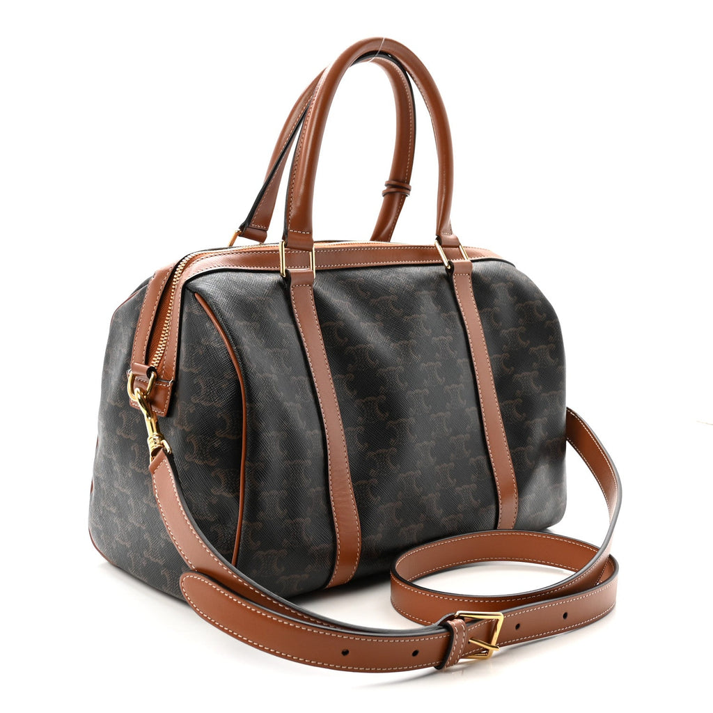 Triomphe Canvas Calfskin Boston Bag Tan