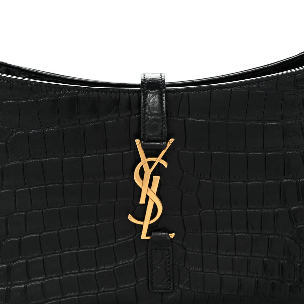 Calfskin Crocodile Embossed Le 5 A 7 Hobo Black