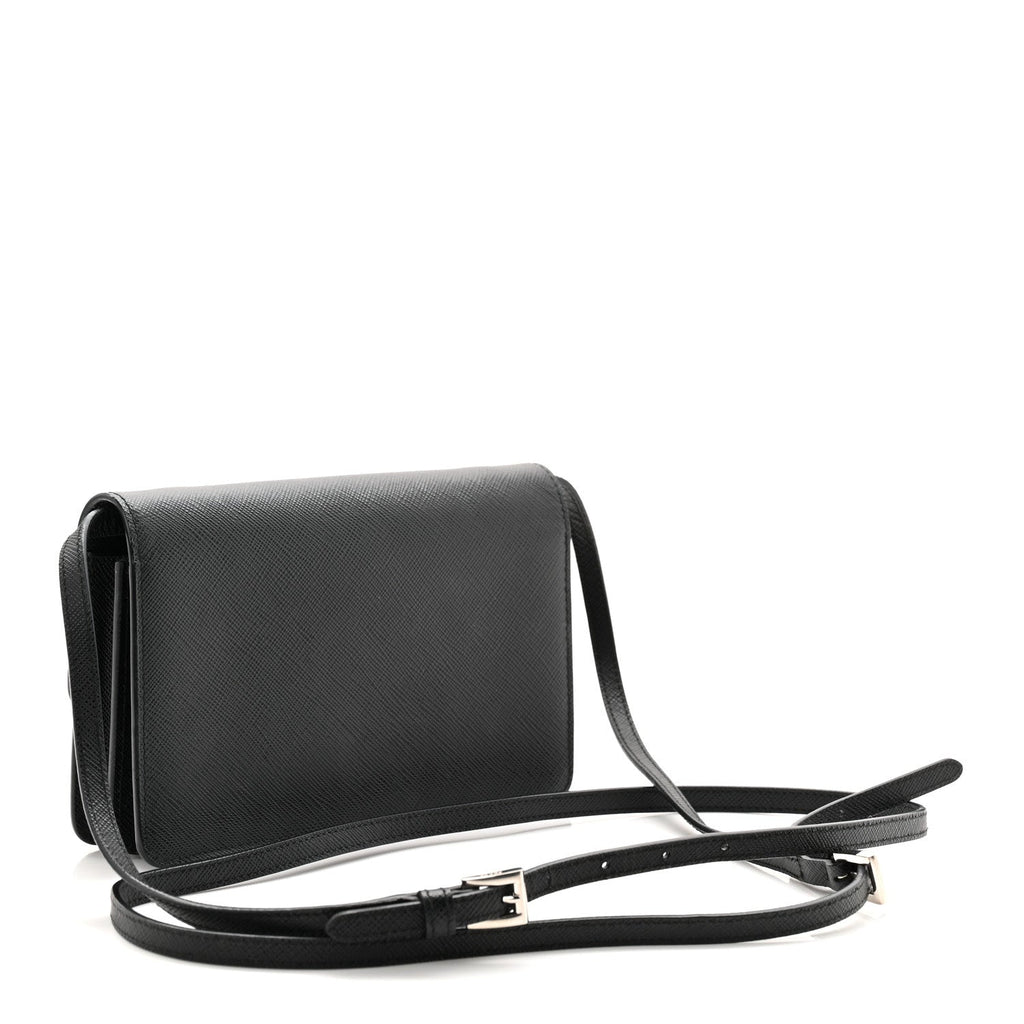 Saffiano Metal Flap Wallet With Strap Black