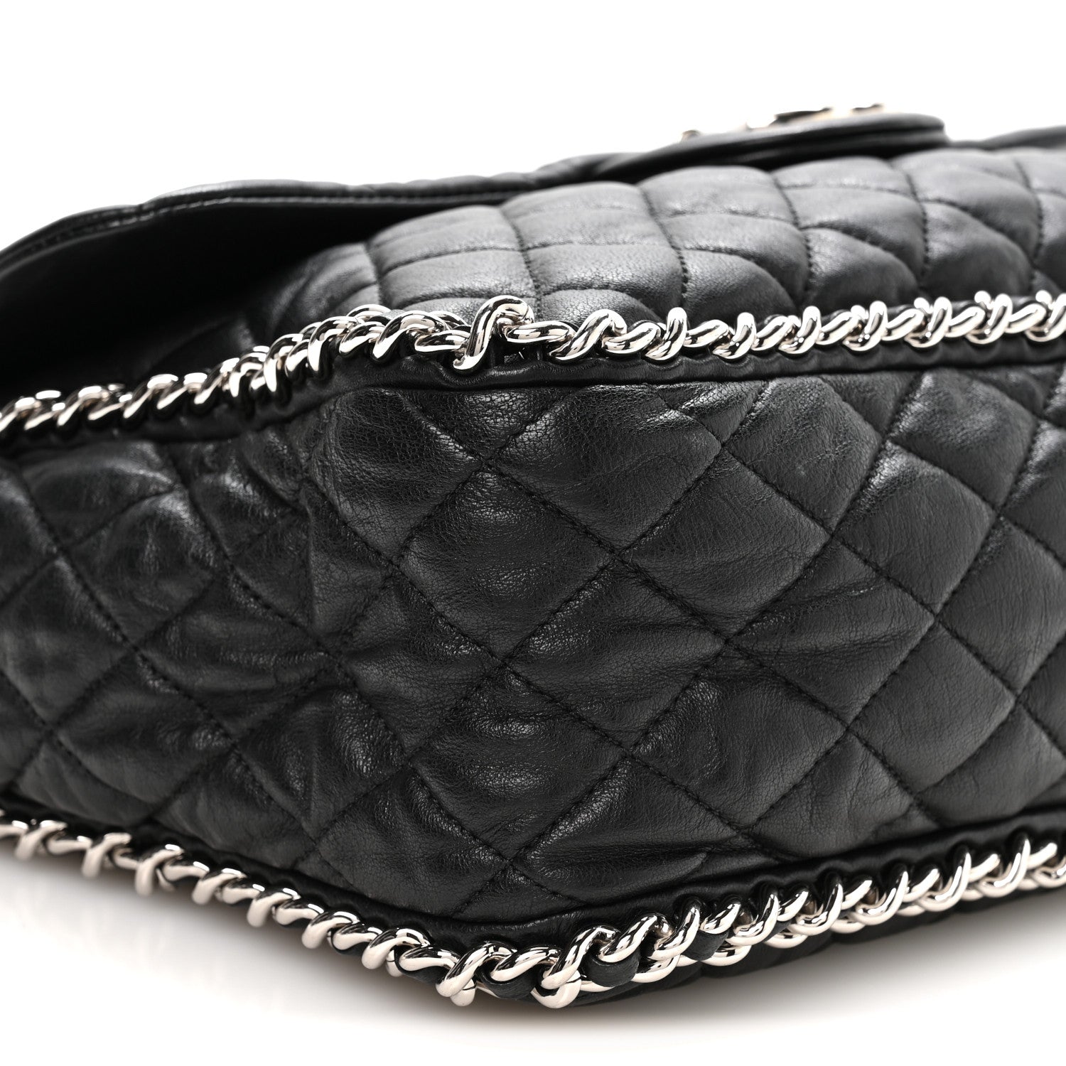 Washed Lambskin Quilted Maxi Chain Around Flap Black