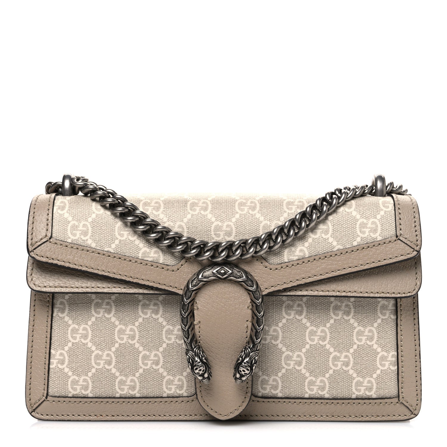 GG Supreme Monogram Textured Dollar Calfskin Small Rectangular Dionysus Shoulder Bag Beige Mystic White Oatmeal