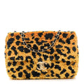 Sequin Mixed Fibers Leopard Print Mini Rectangular Flap Black Orange