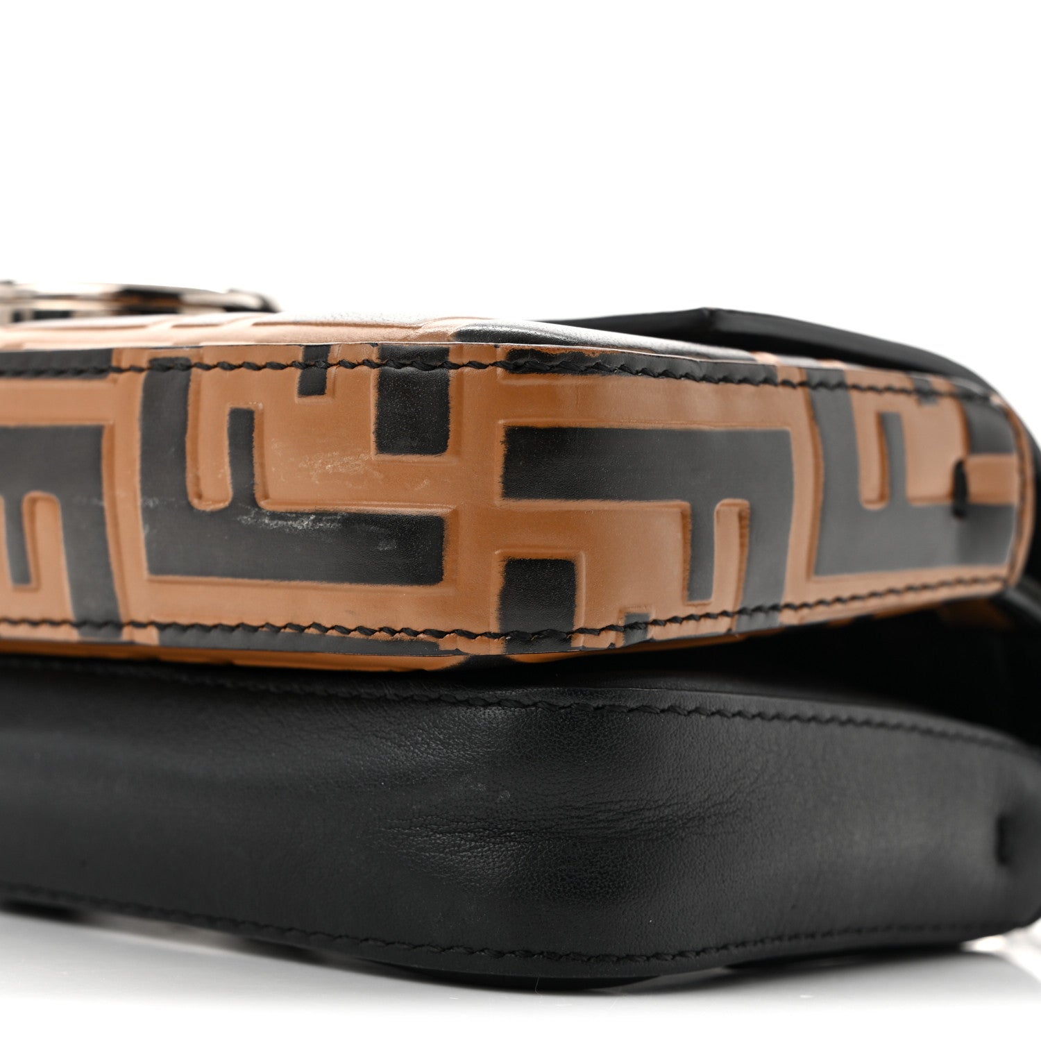 Vitello Dolce F is Fendi FF Embossed Micro Double Baguette Tobacco Black