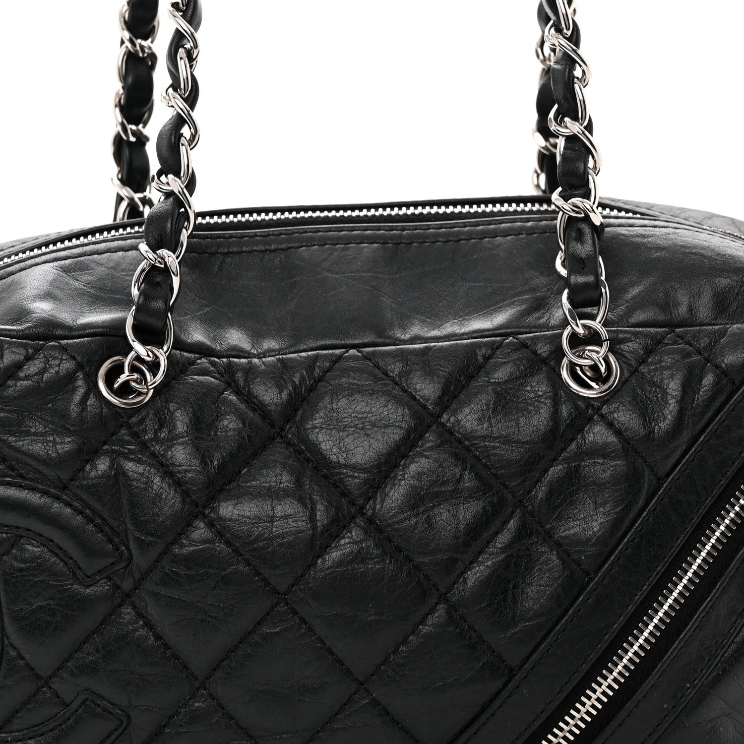 Aged Calfskin Quilted Cotton Club Bowler Black