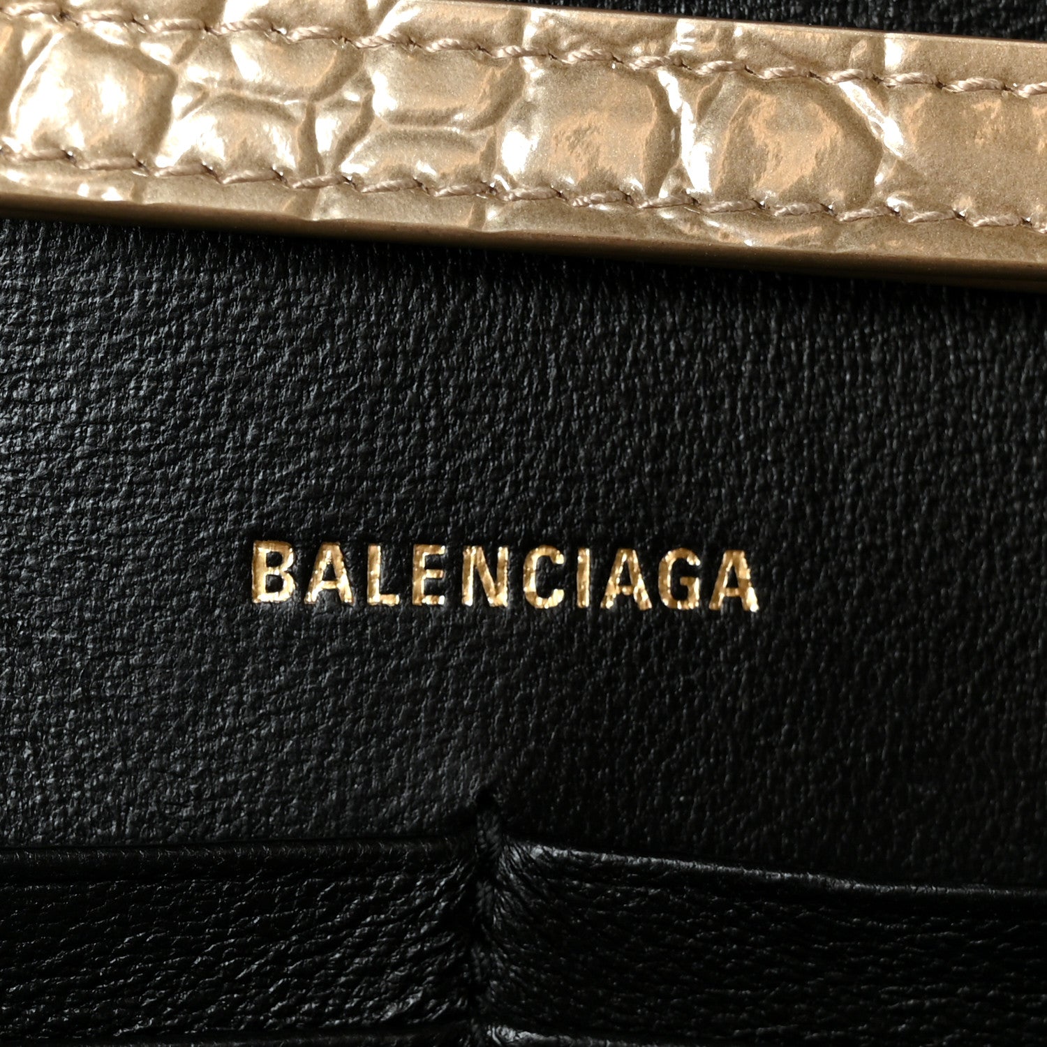 Metallic Calfskin Crocodile Embossed Hourglass Chain Bag Gold