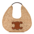 Raffia Calfskin Triomphe Panier Hobo Bag Natural Tan