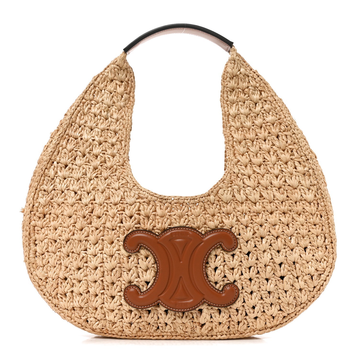 Raffia Calfskin Triomphe Panier Hobo Bag Natural Tan