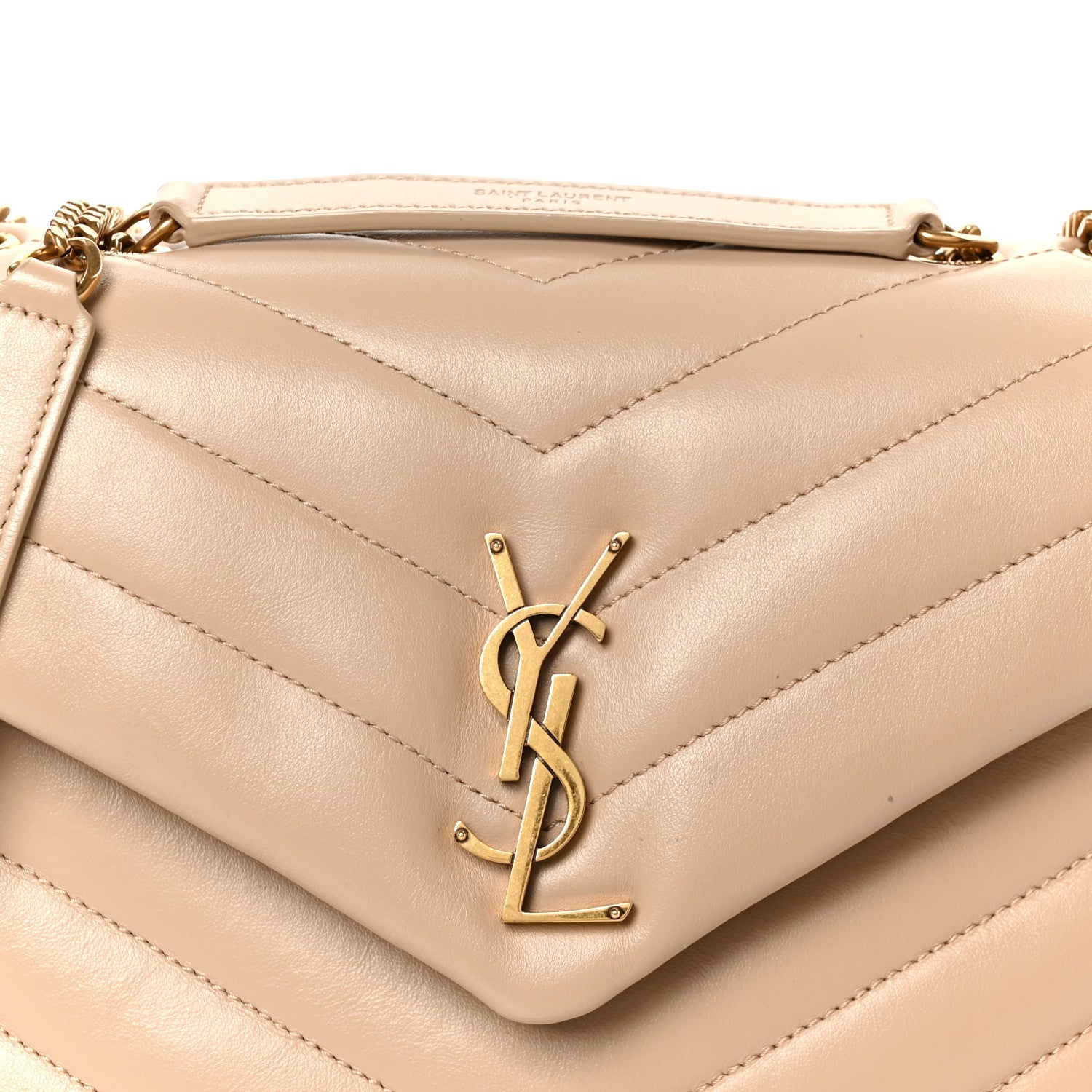 Calfskin Y Quilted Monogram Small Loulou Chain Satchel Dark Beige