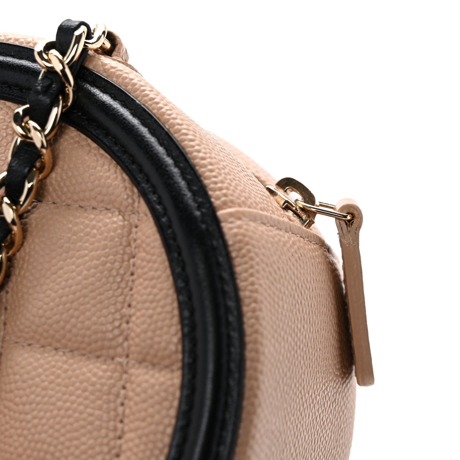 Caviar Quilted Round Filigree Crossbody Beige Black
