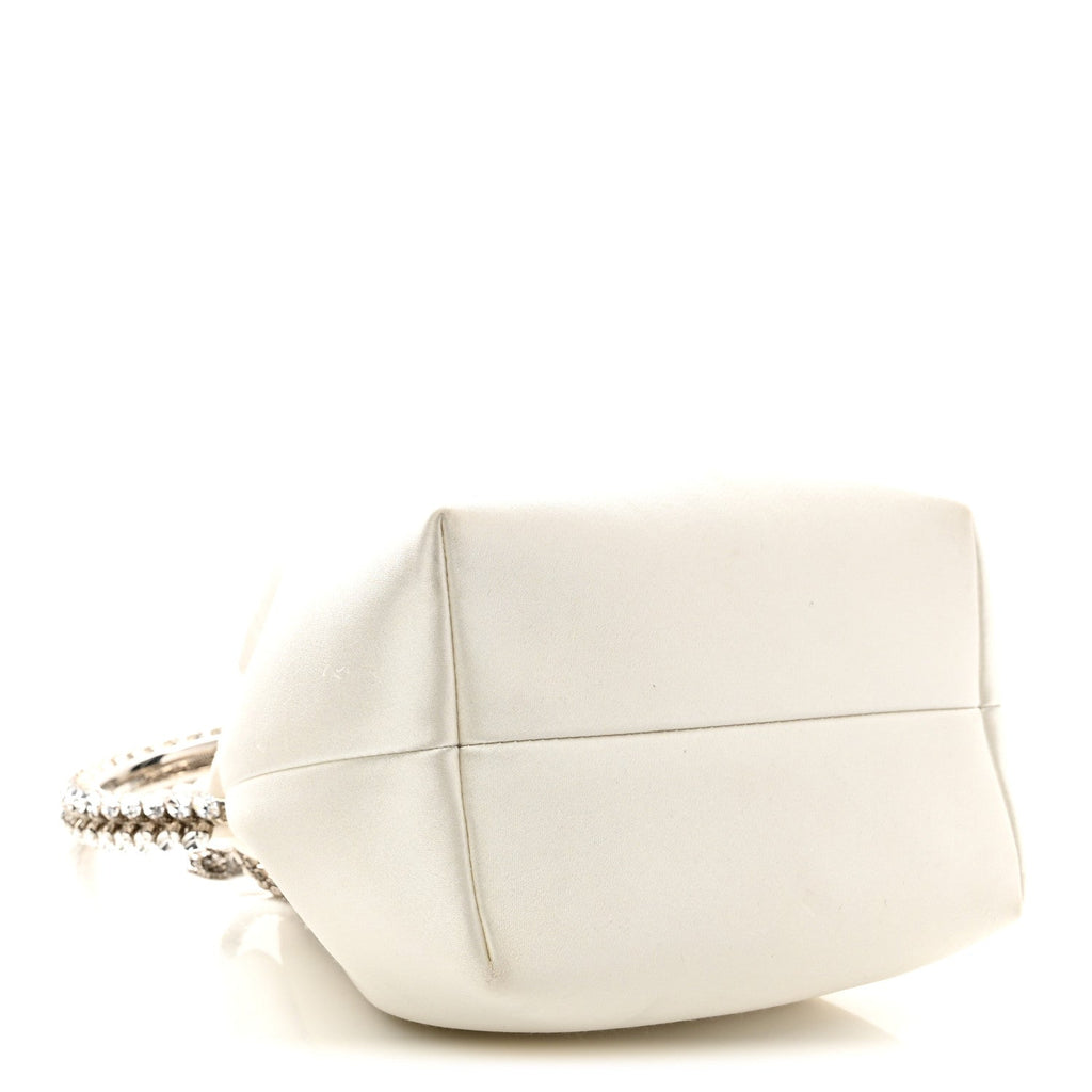 Satin Crystal Embellished Bon Bon Bucket Bag White