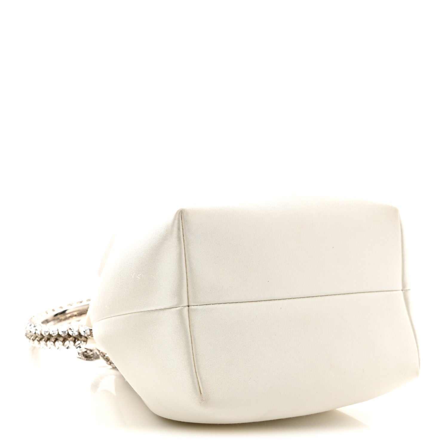 Satin Crystal Embellished Bon Bon Bucket Bag White