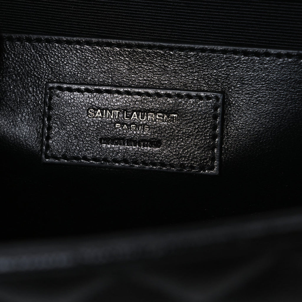 Grain De Poudre Textured Mixed Matelasse Triquilt Medium Monogram Monochrome Satchel Black