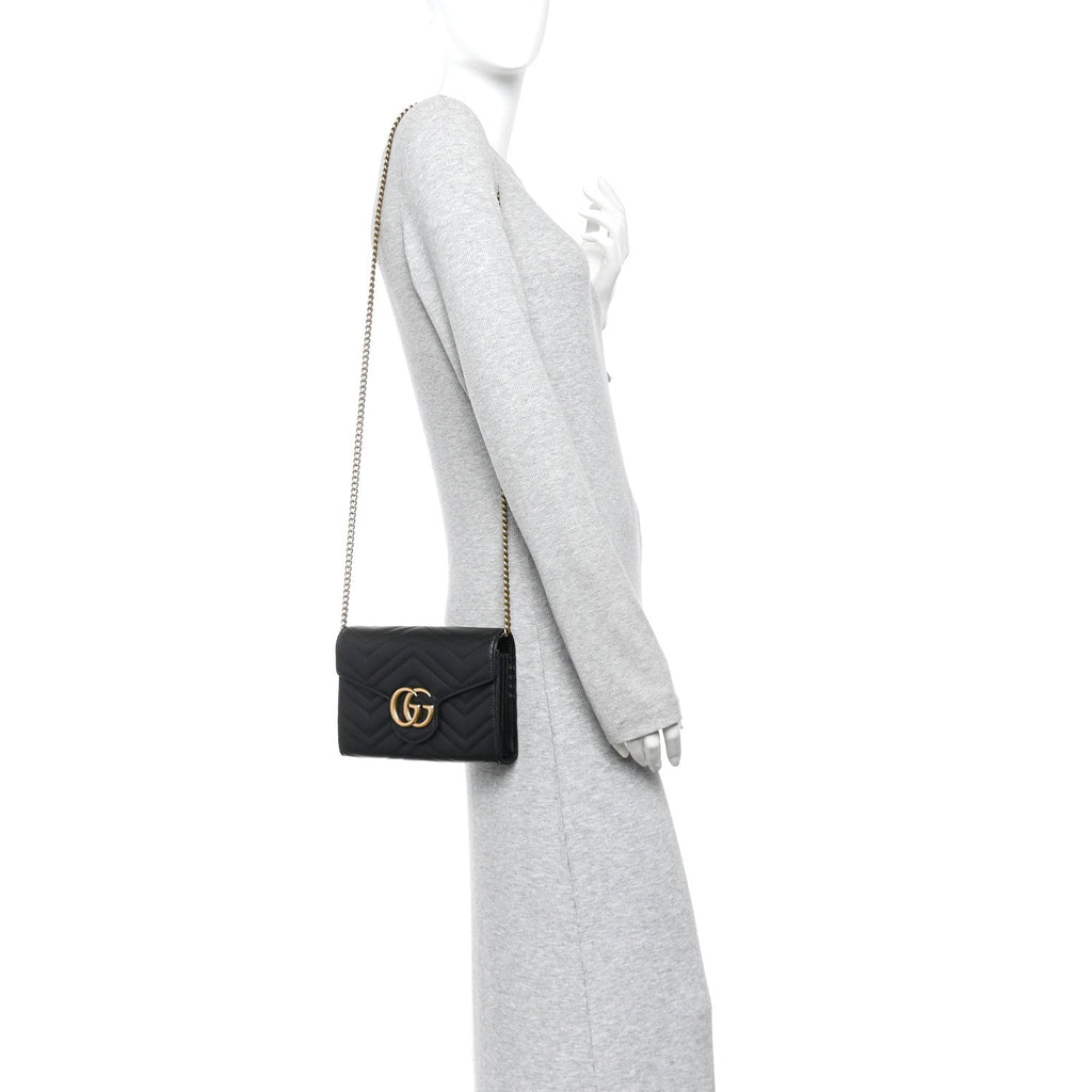 Calfskin Matelasse GG Marmont Chain Wallet Black