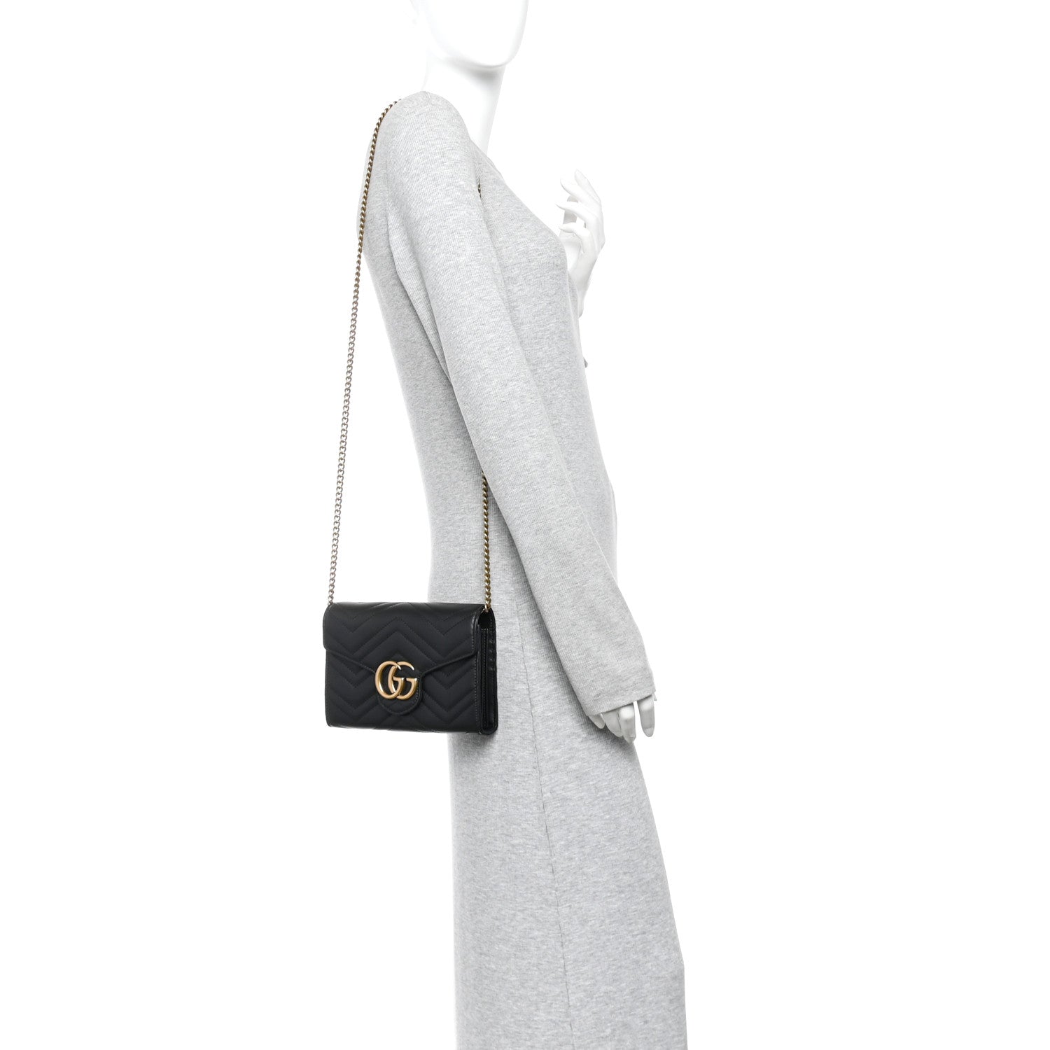 Calfskin Matelasse GG Marmont Chain Wallet Black