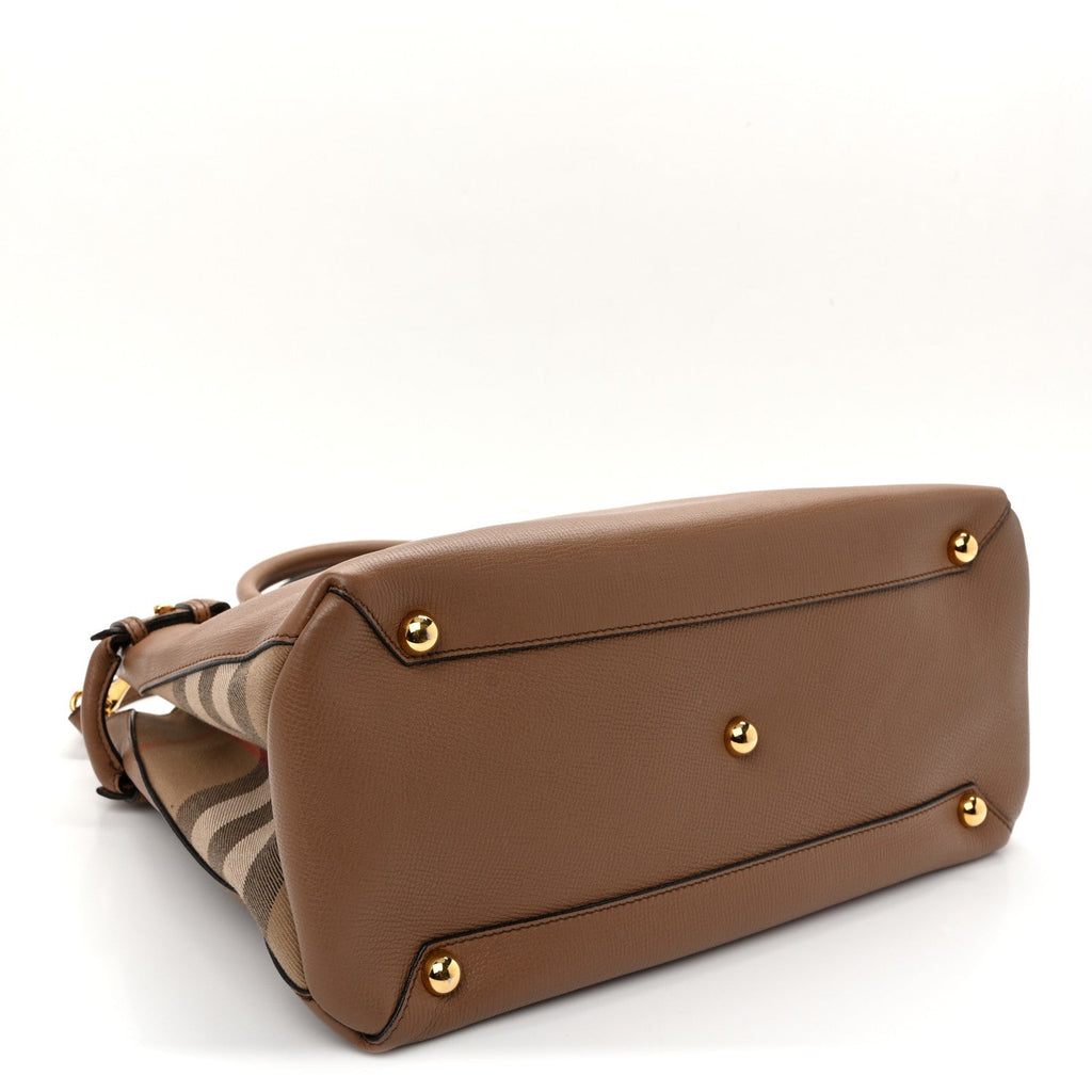 Grainy Calfskin House Check Medium Banner Tote Dark Sand