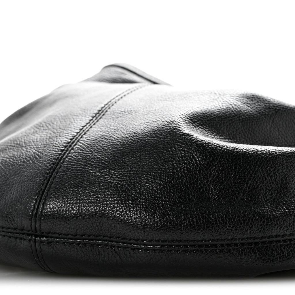 Grained Calfskin Small Bracelet Hobo Bag Black