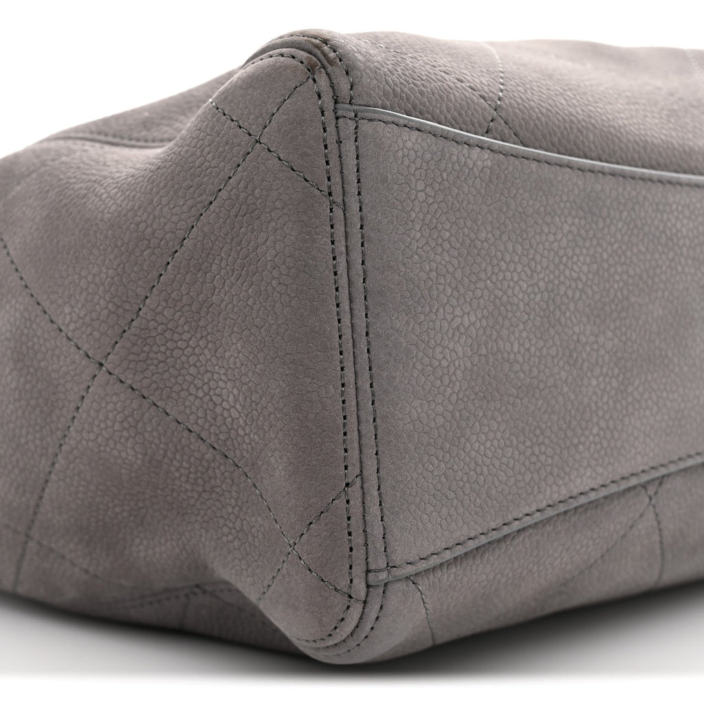 Grained Nubuck Caviar Quilted Large Shopping Bag Grey