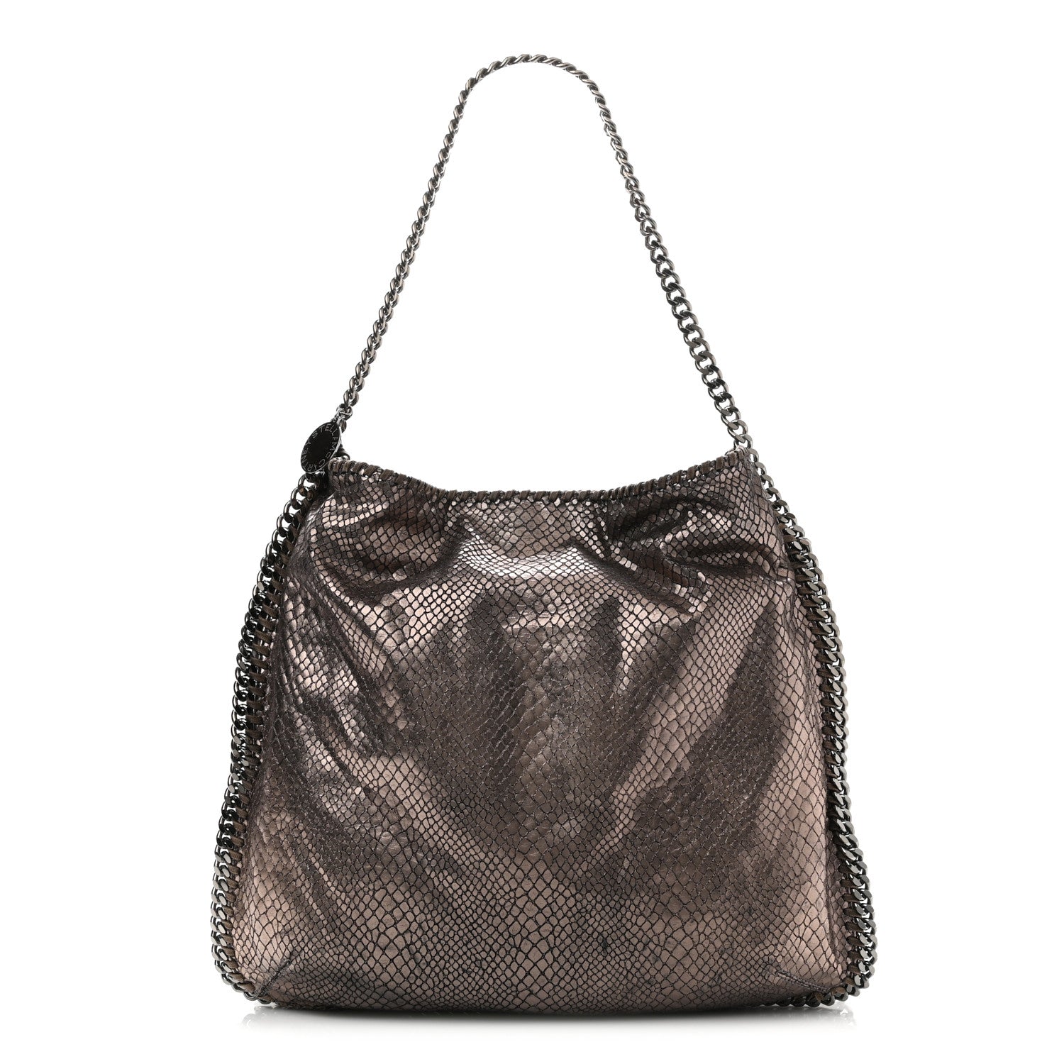Metallic Snakeskin Print Falabella Tote Ruthenium