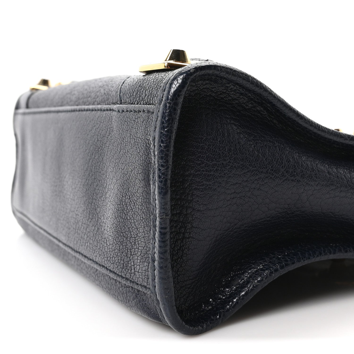 Chevre Gold Metallic Edge Hardware Mini City Bleu Nuit