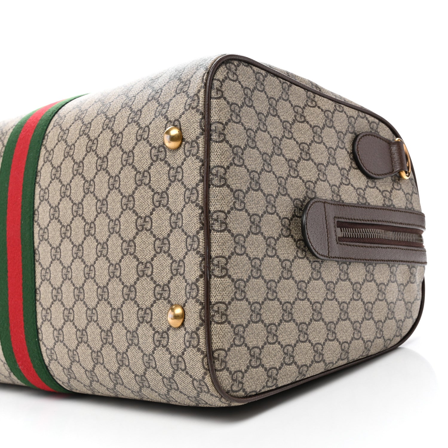 GG Supreme Monogram Textured Dollar Calfskin Web Medium Ophidia Carry-On Duffle Bag Beige Ebony New Acero