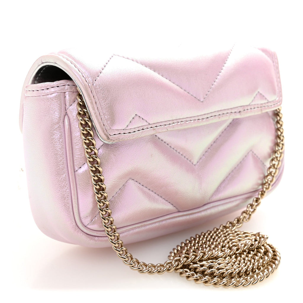 Iridescent Nappa Chevron Matelasse Super Mini GG Marmont Shoulder Bag Iridescent Escape Pink