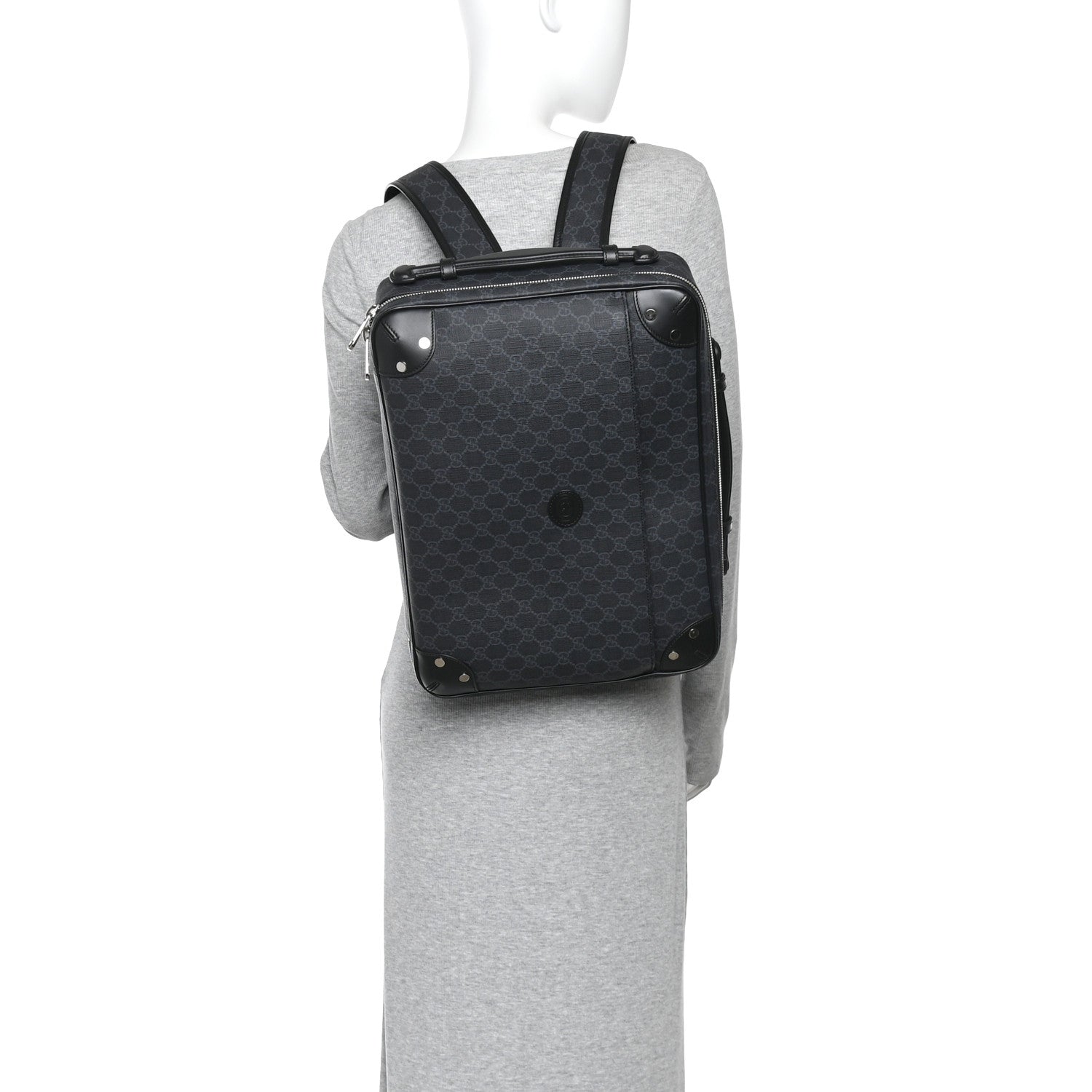 GG Supreme Monogram Briefcase Backpack Black Grey