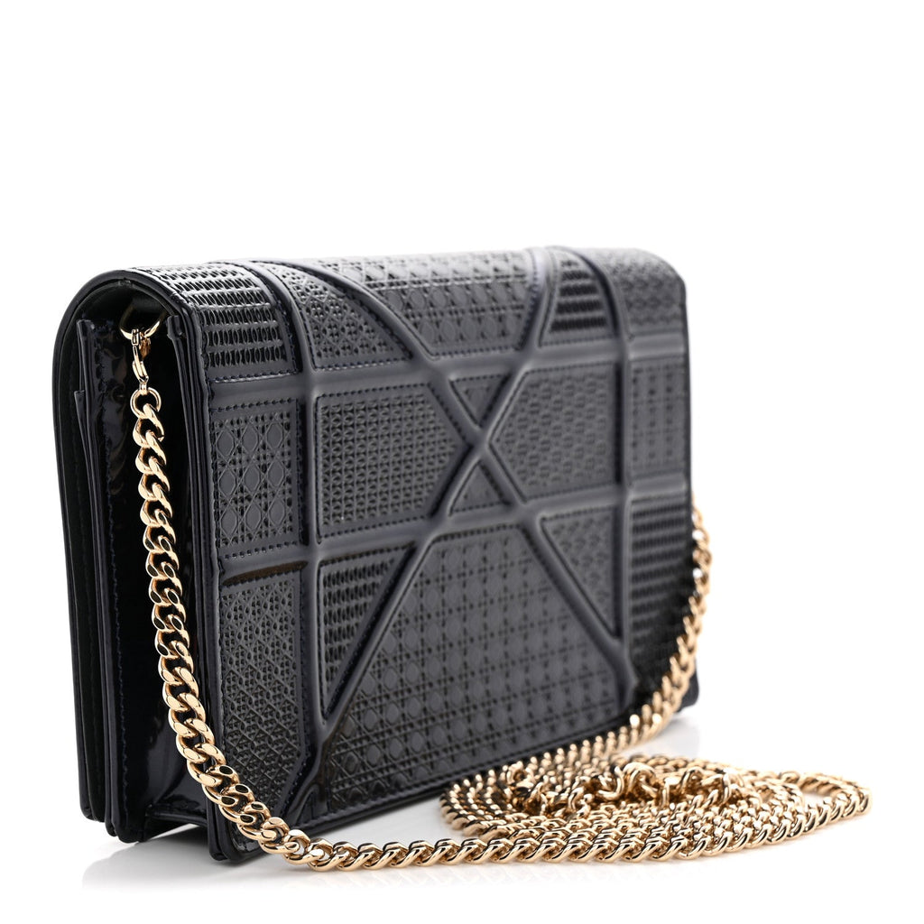 Metallic Patent Micro-Cannage Baby Diorama Flap Bag Navy Blue