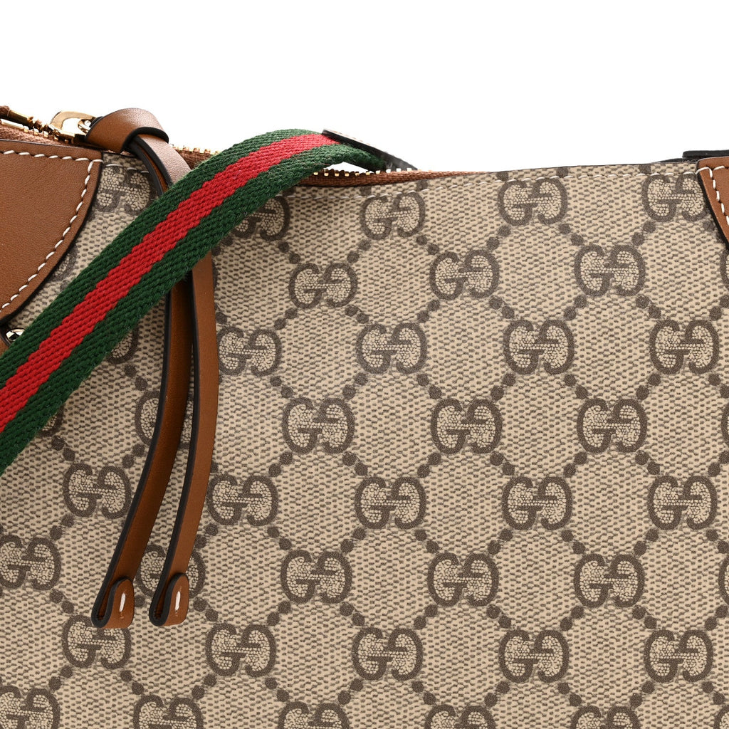 GG Supreme Monogram Textured Calfskin Small Emblem Shoulder Bag Beige Dark Brown