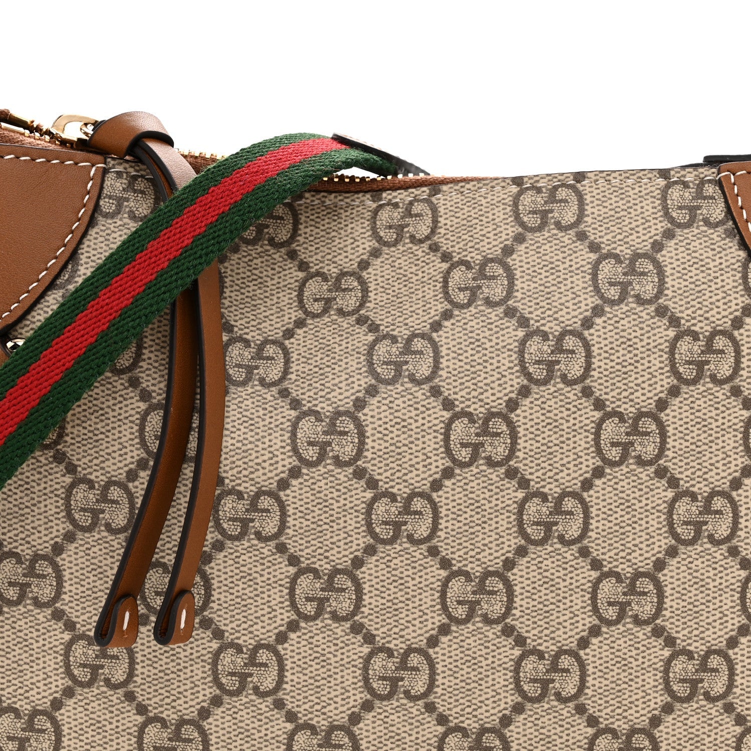 GG Supreme Monogram Textured Calfskin Small Emblem Shoulder Bag Beige Dark Brown