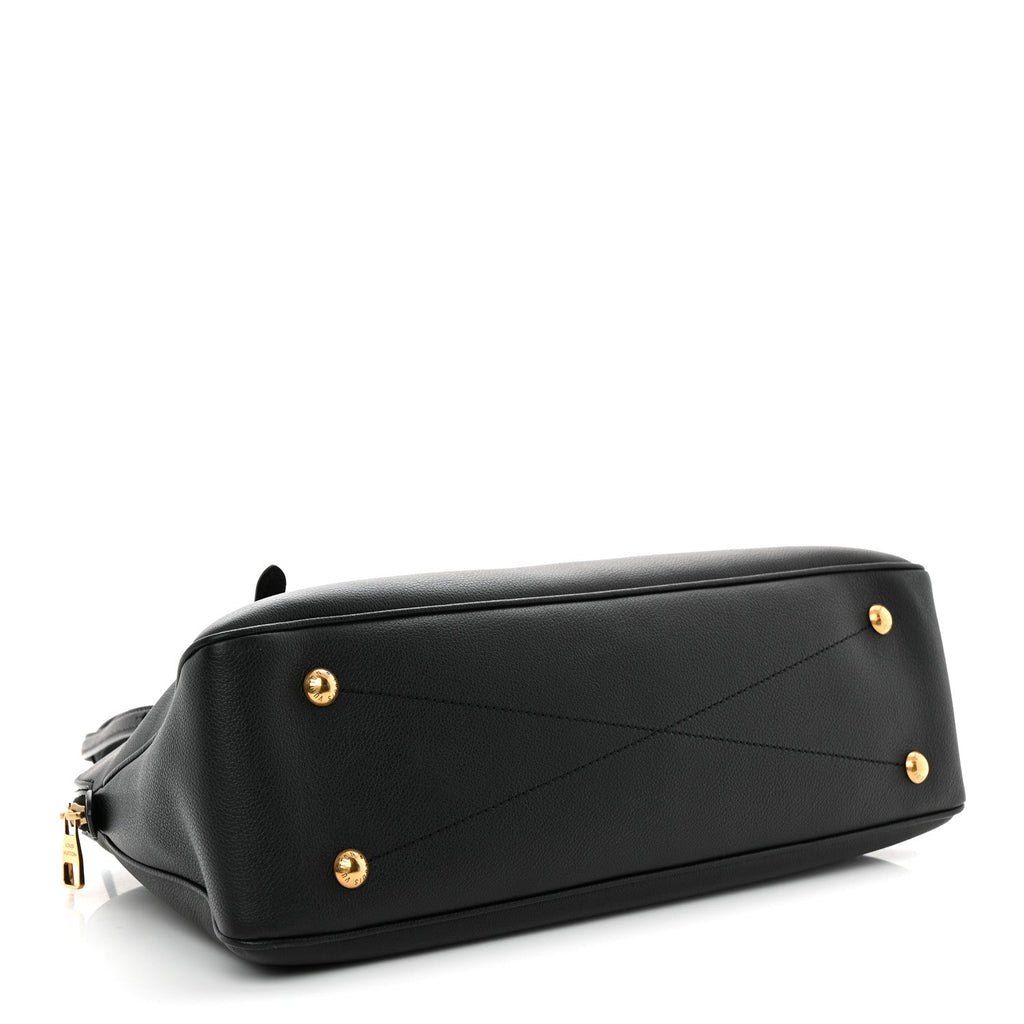Grained Calfskin Low Key Duffle Tote Black