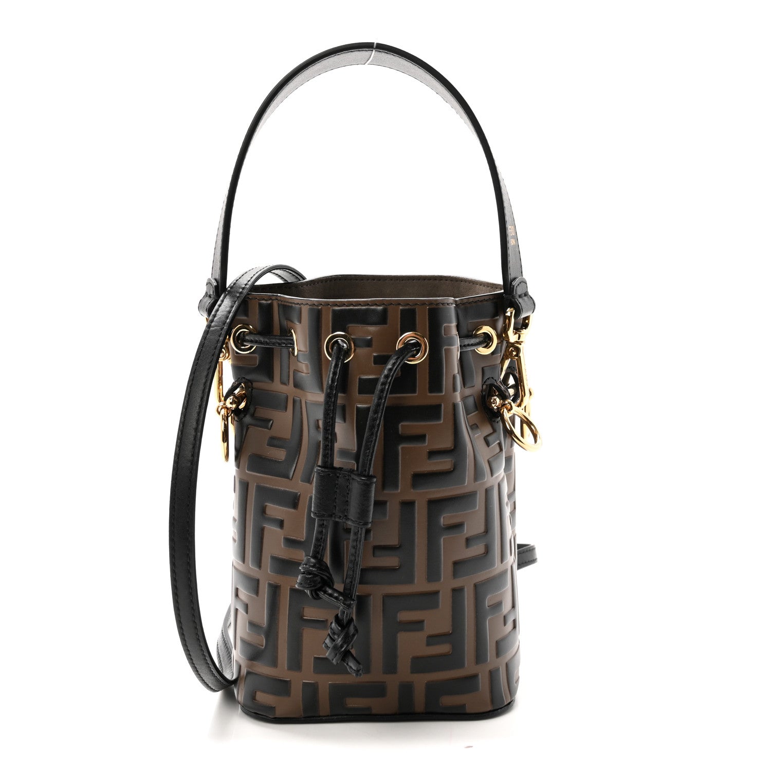Vitello Liberty F is Fendi Bi-Color FF 1974 Embossed Mini Mon Tresor Bucket Bag Maya Black