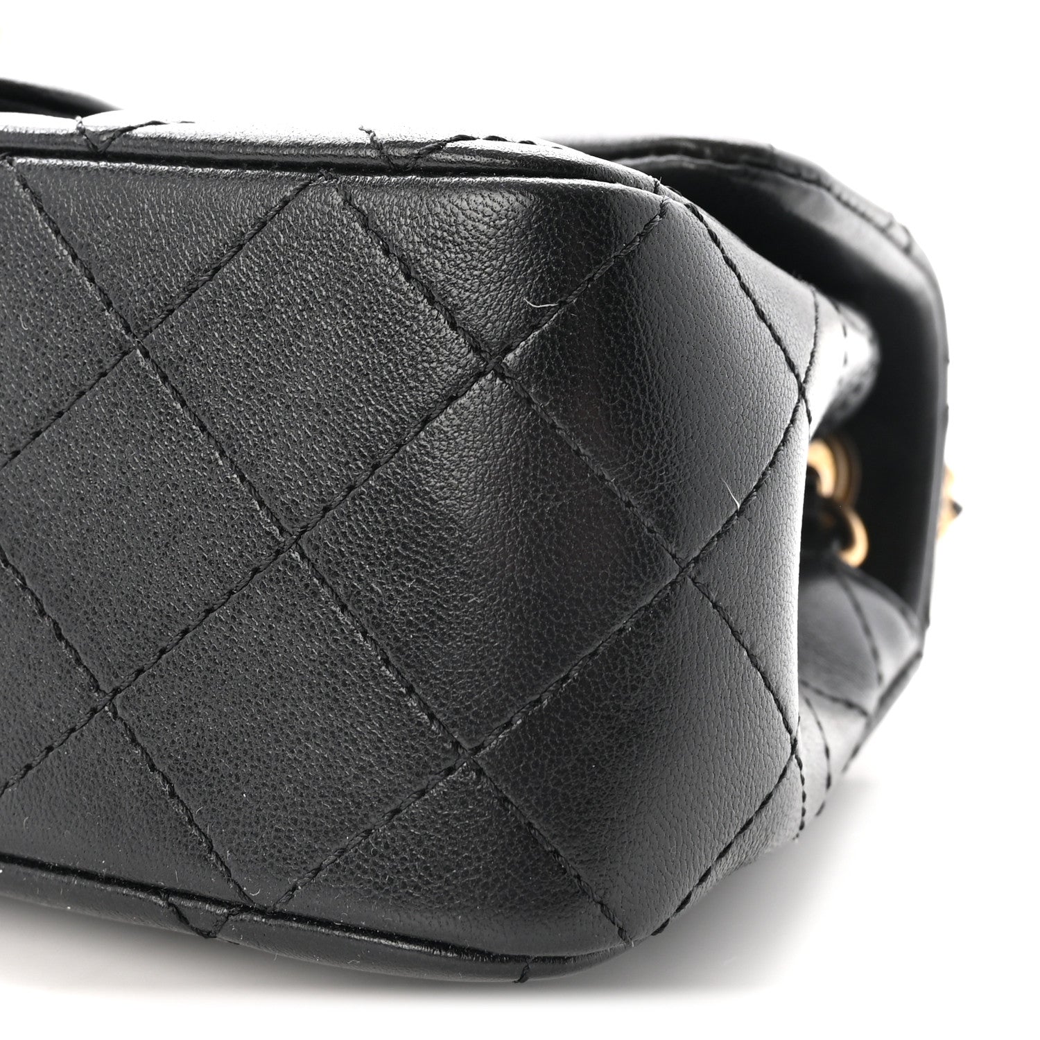 Lambskin Quilted Mini Rectangular Pearl Crush Flap Black