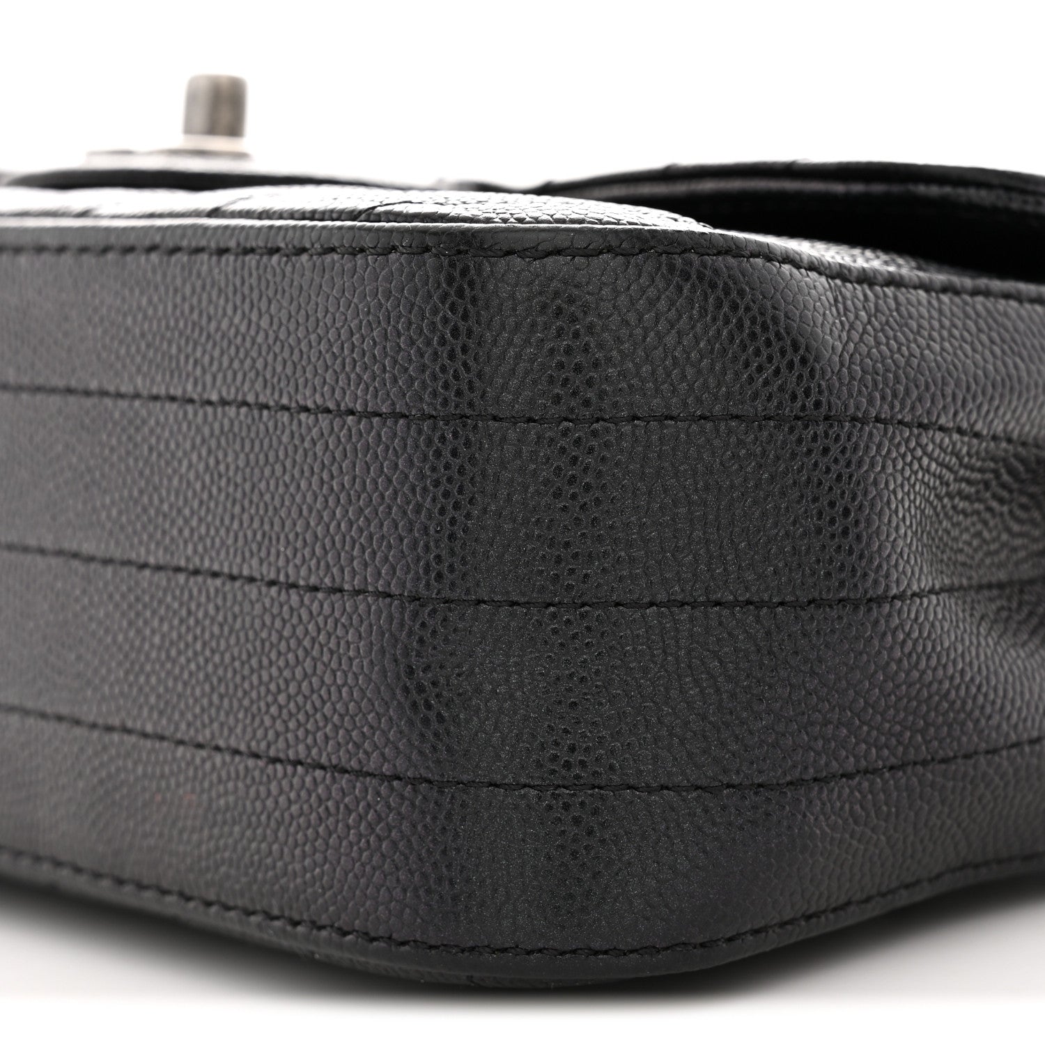 Iridescent Caviar Chevron Quilted Mini Rectangular Flap Black