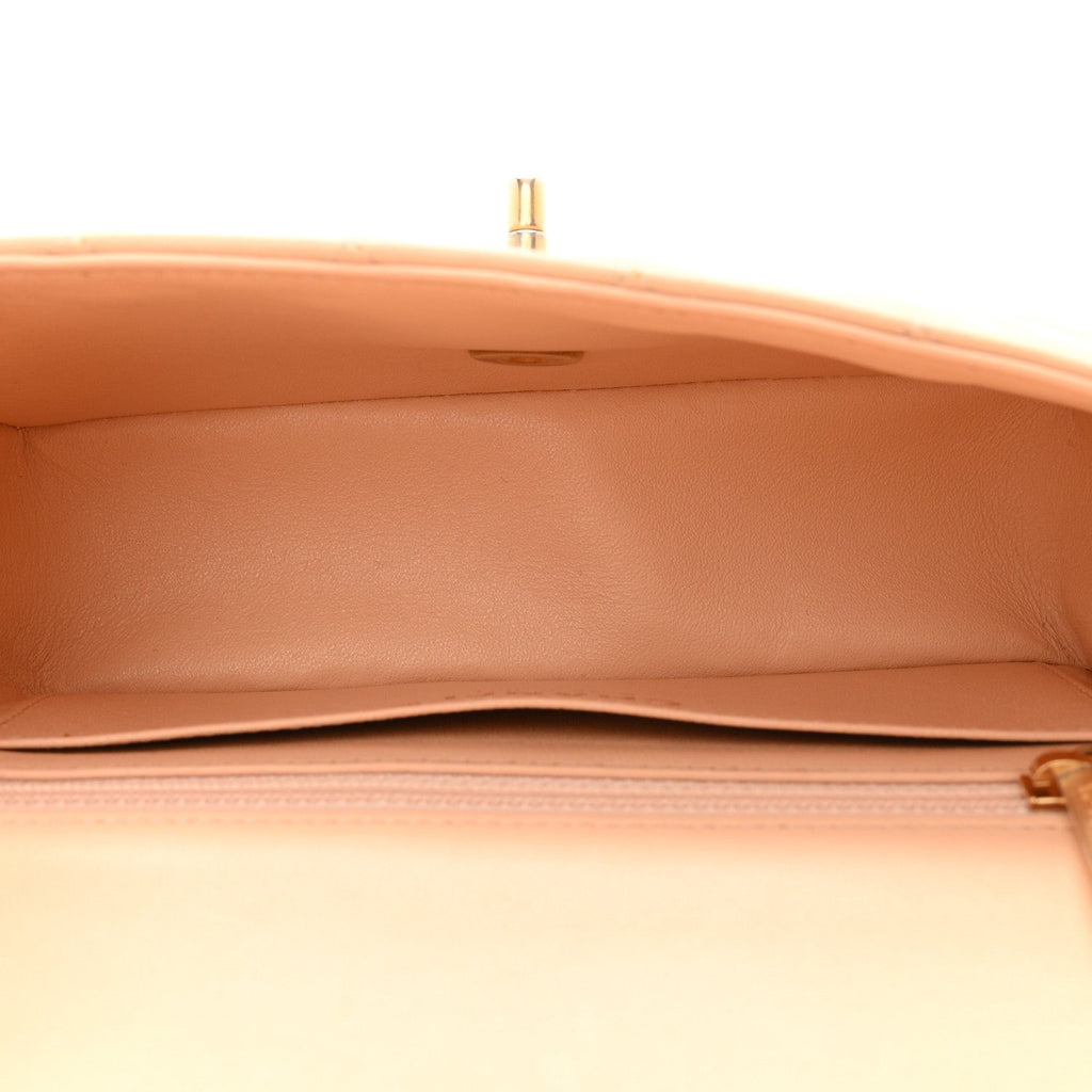 Lambskin Quilted Mini Rectangular Flap Beige