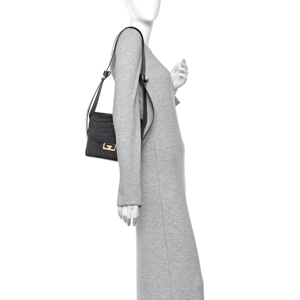 Calfskin Crocodile Embossed Small Eden Storm Grey
