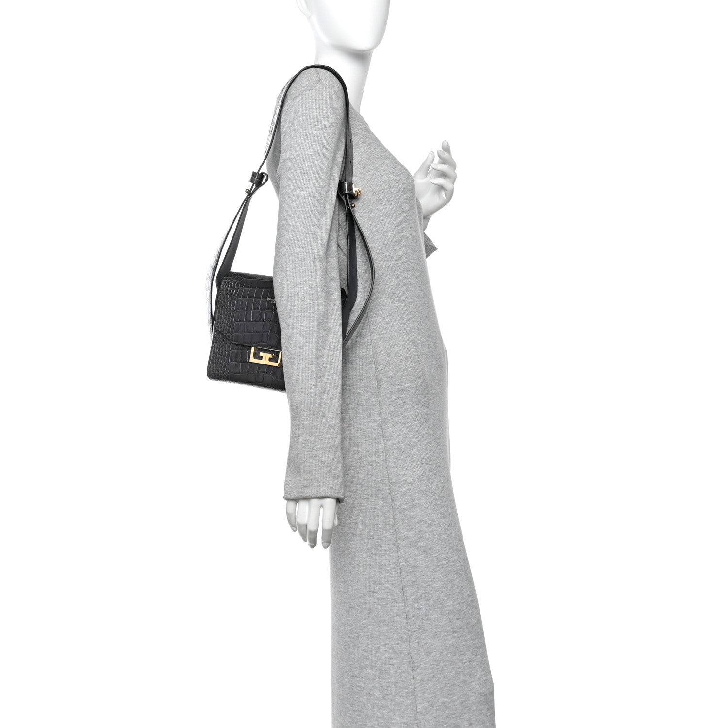 Calfskin Crocodile Embossed Small Eden Storm Grey