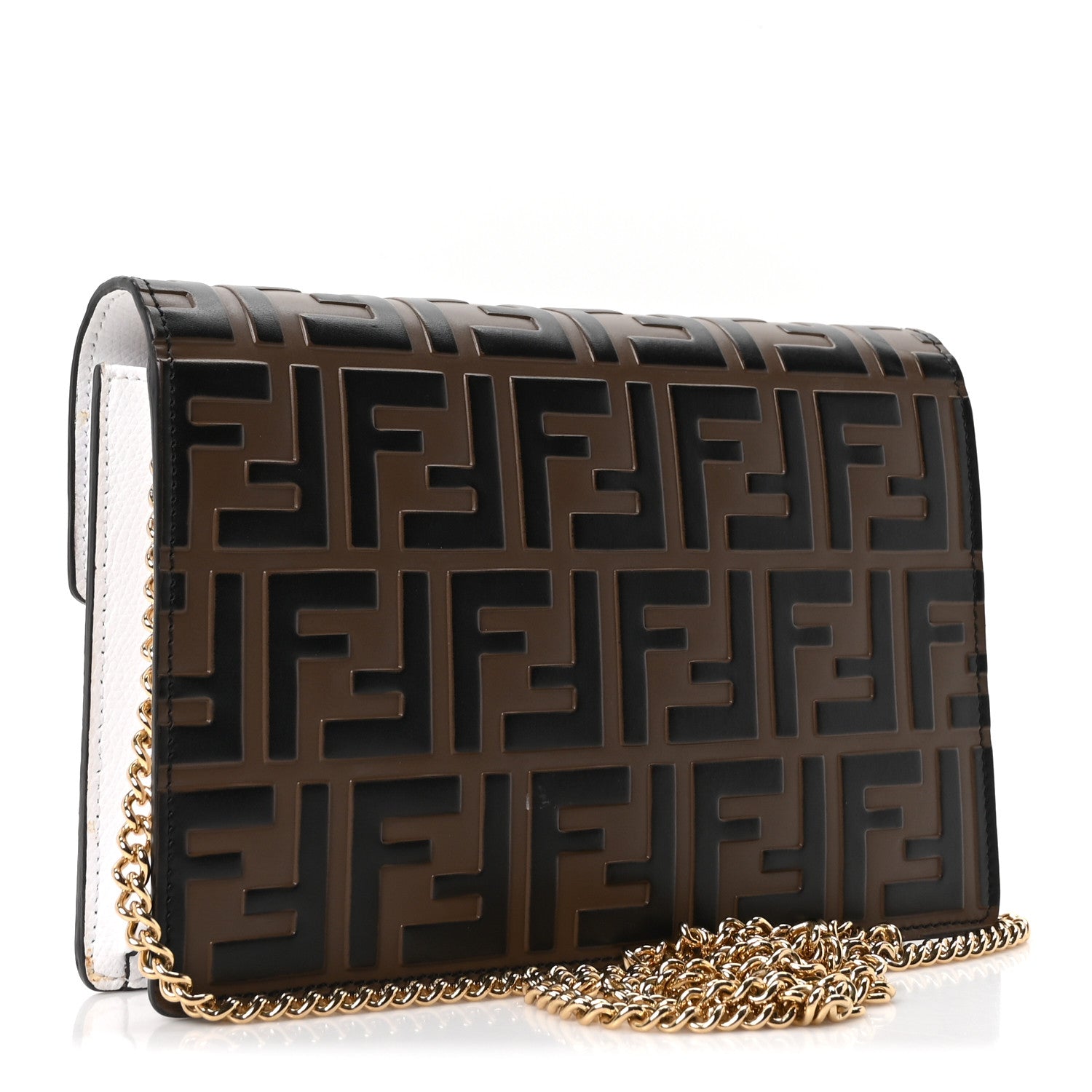 Vitello Cruise F is Fendi Bi-Color FF 1974 Embossed Medium Envelope Wallet On Chain Maya Black White