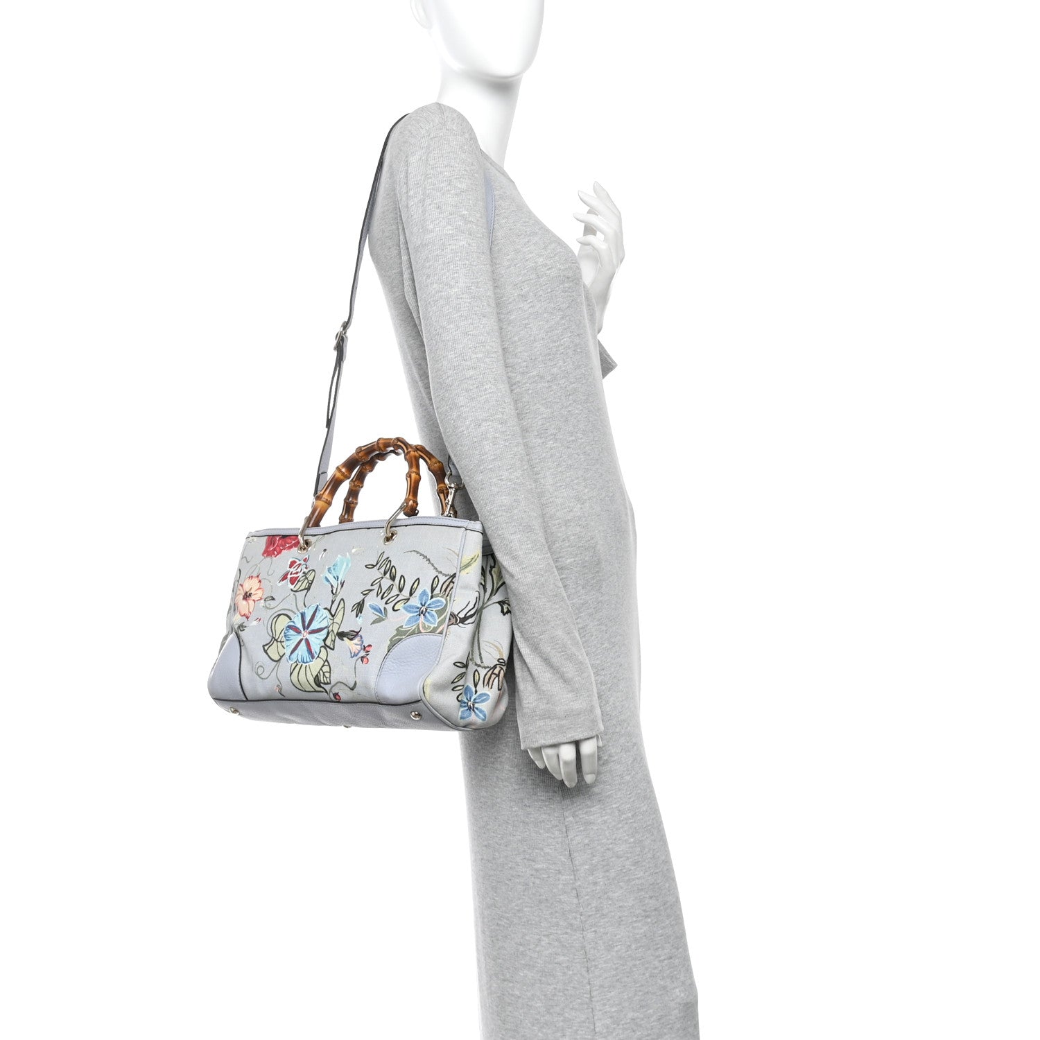 Canvas Cellarius Calfskin Flora Knight Medium Bamboo Shopper Tote Light Blue