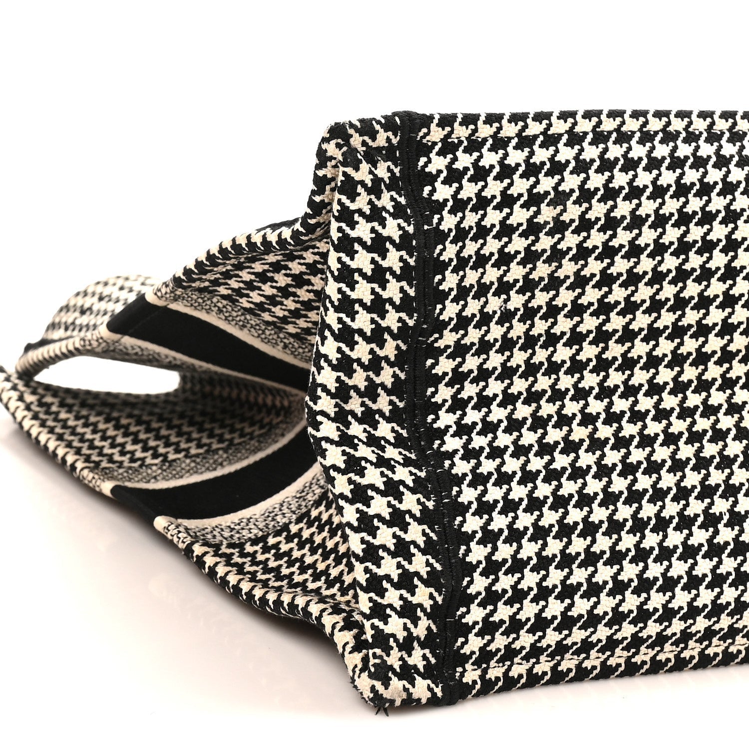 Canvas Houndstooth Embroidered Large Book Tote Black White