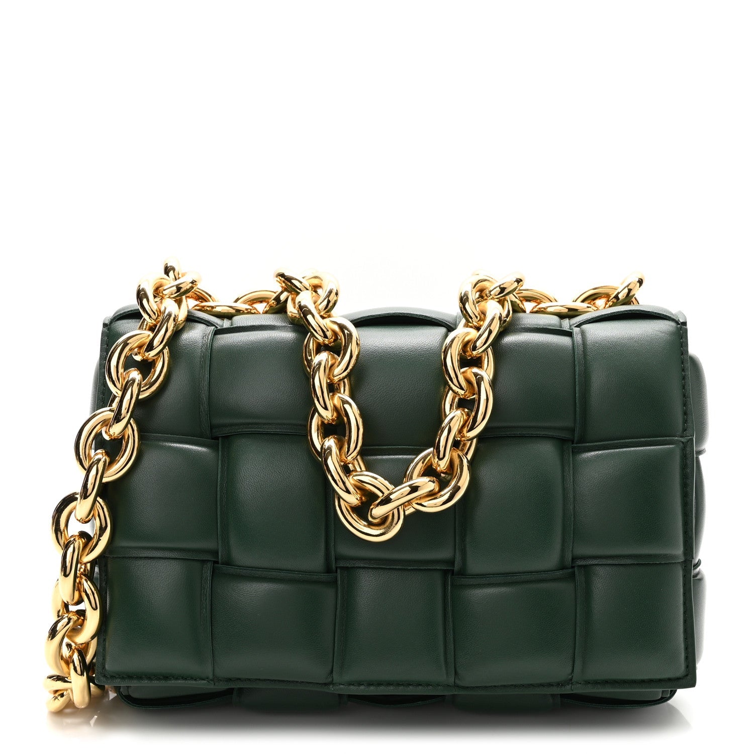 Lambskin Maxi Intreccio Padded Chain Cassette Crossbody Bag Raintree