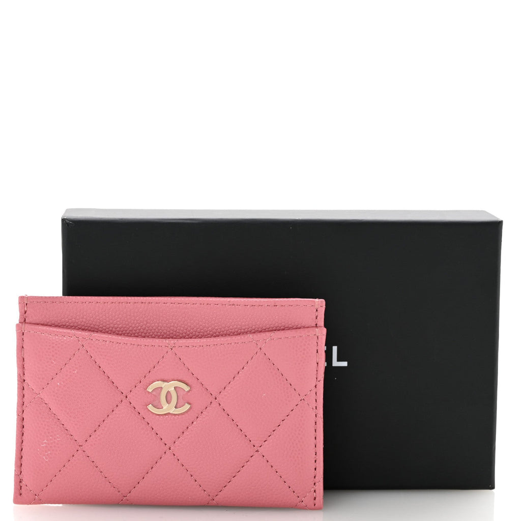 Caviar Quilted Card Holder Dark Pink