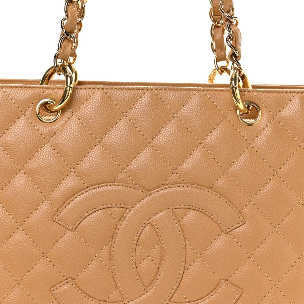Caviar Quilted Grand Shopping Tote GST Beige