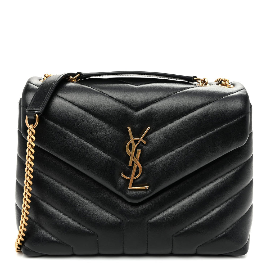Calfskin Y Quilted Monogram Small Loulou Chain Satchel Black