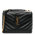 Calfskin Y Quilted Monogram Small Loulou Chain Satchel Black