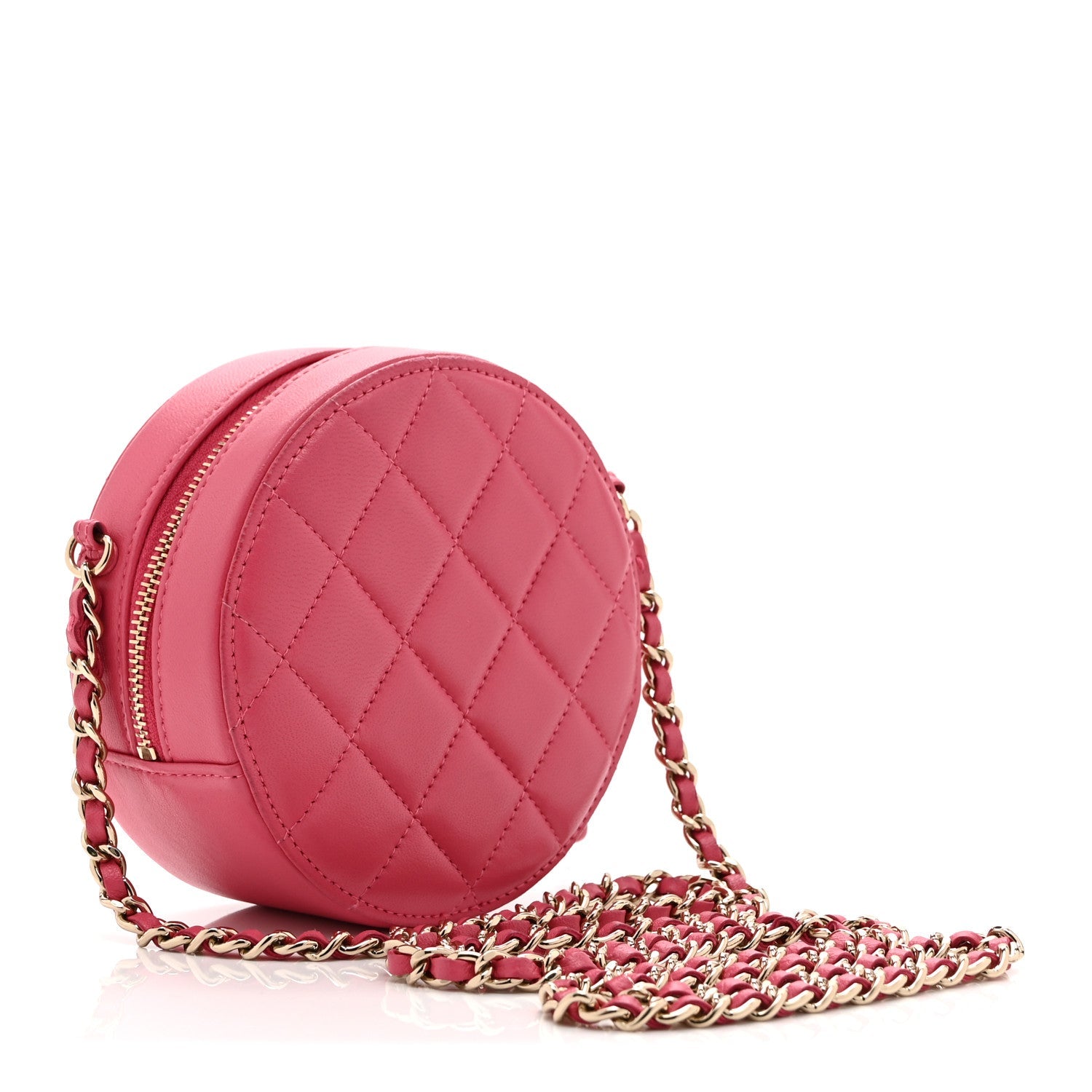 Lambskin Quilted Studded Round Clutch With Chain Dark Pink