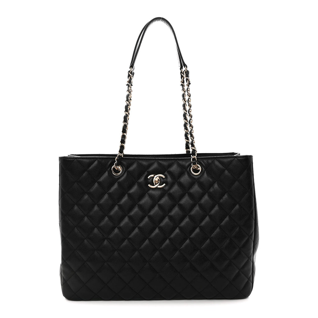 Caviar Quilted Shopping Tote Black Black