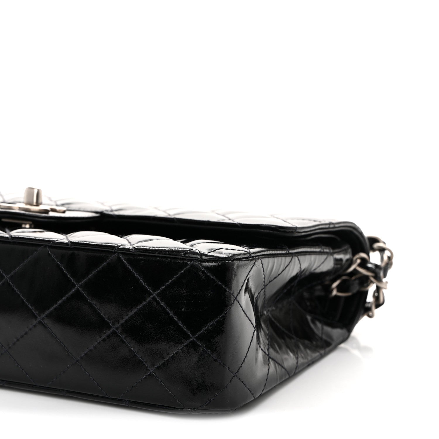 Glazed Calfskin Quilted Medium Double Flap Black