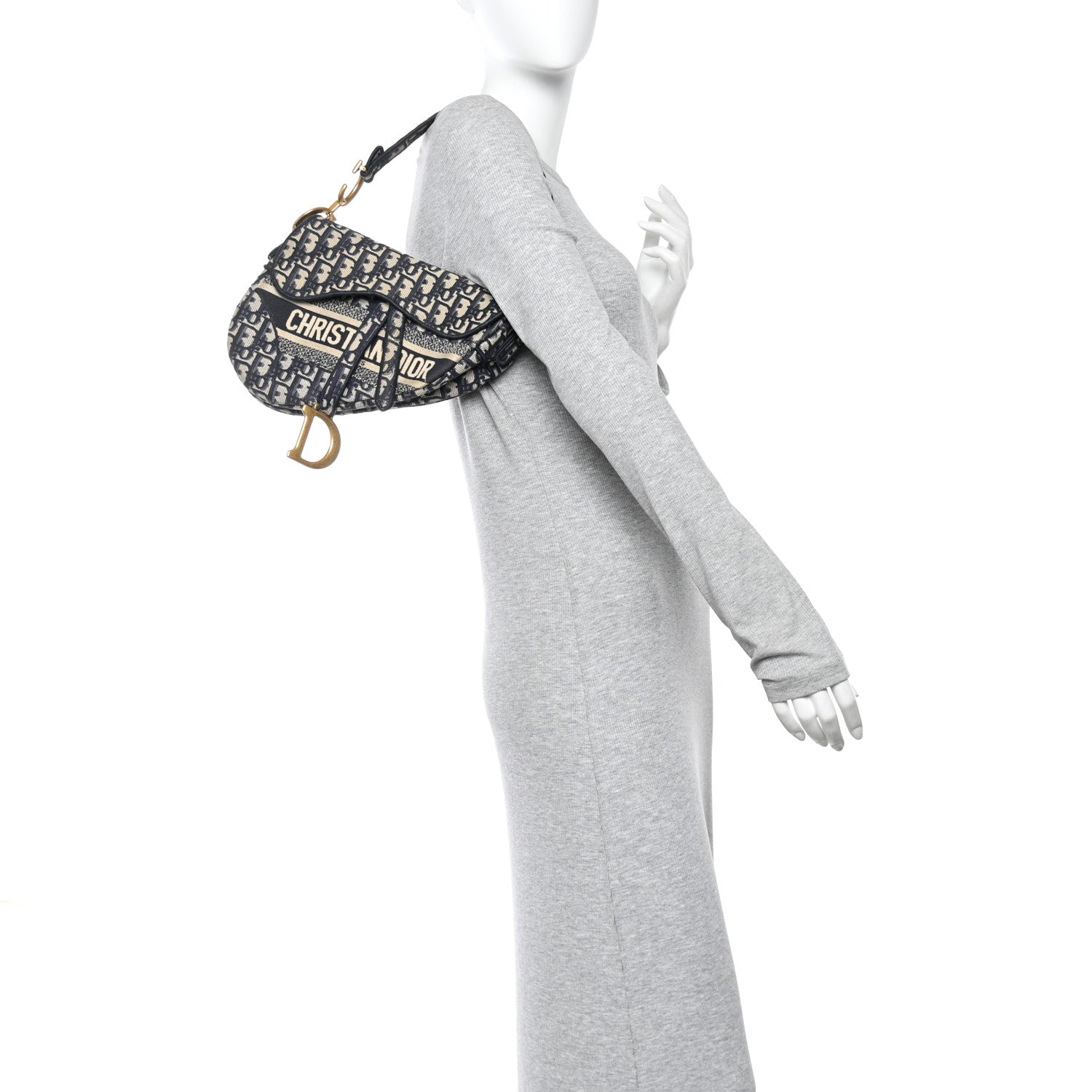 Oblique Embroidered Saddle Bag Blue