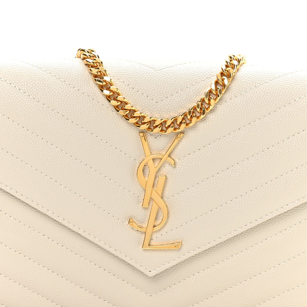 Grain De Poudre Matelasse Chevron Monogram Chain Wallet Crema Soft