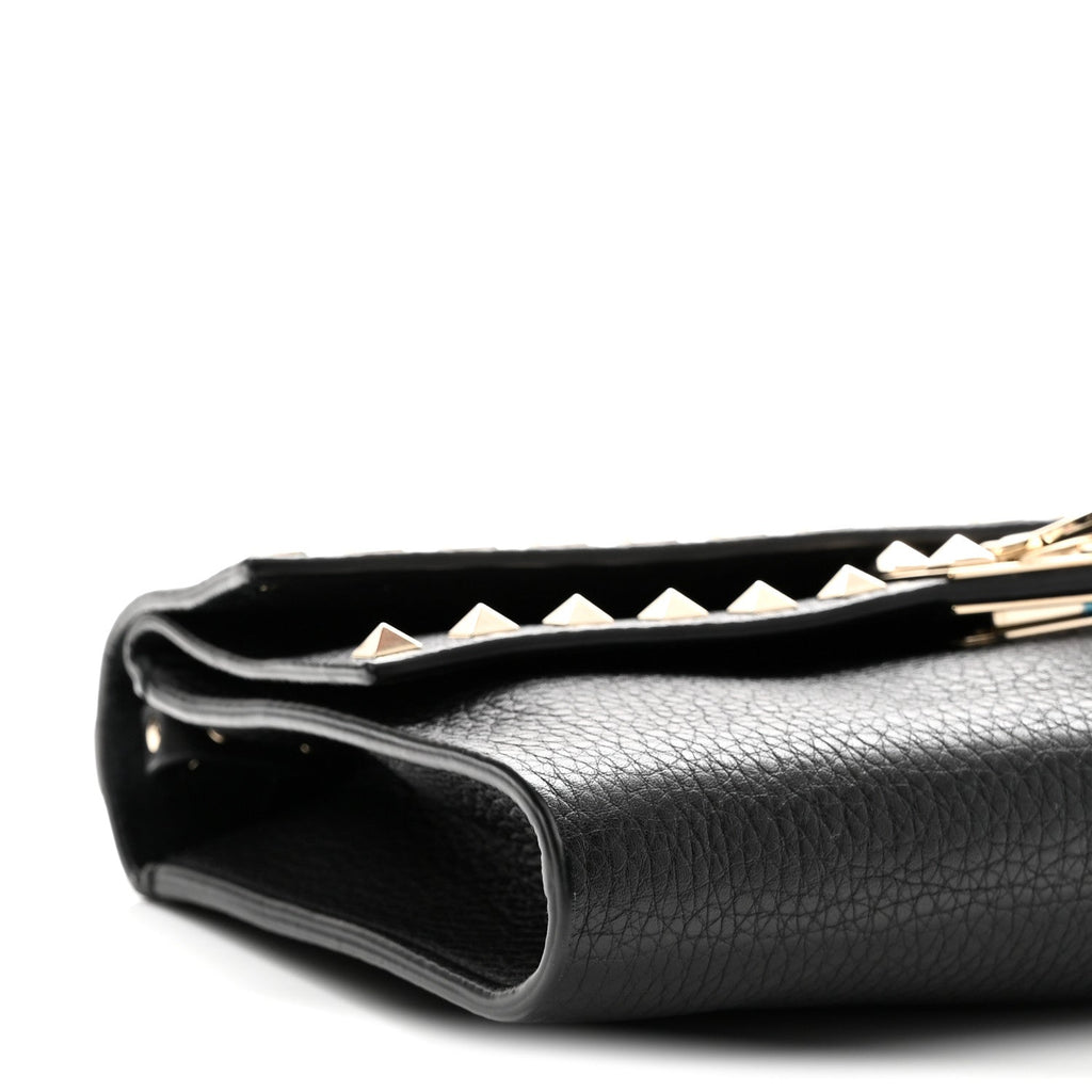 Pebbled Calfskin Rockstud Double Flap Crossbody Bag Black